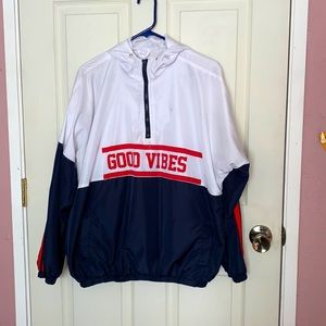 “Good Vibes” Red white and blue Windbreaker
